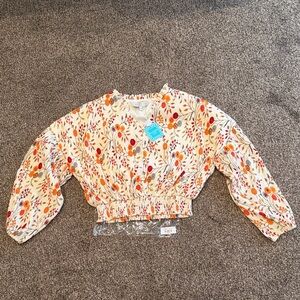 Hayden Cream Blouse with Red and Orange Floral Design